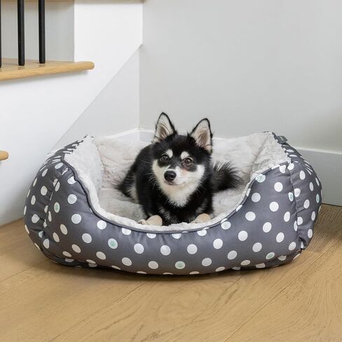 Fringe Studio Dot Paw Charcoal Medium Rectangular Cuddler Pet Bed 25" X 21"- Poly Filled with Faux Fur Interior - Machine Washable (213020) in Saudi Arabia