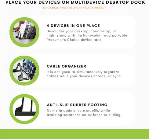 Prosumer's Choice Multi-Device Smartphones and Tablets Charging Station and Device - Laptop Organizer Tablet Storage - Lightweight and Portable -Charge Up to 4-Devices, Black in Kuwait