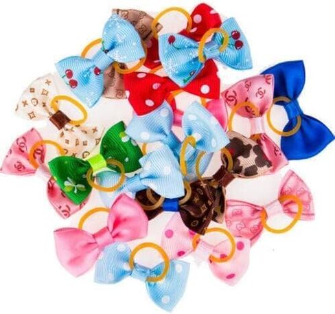 BWESOO 20Pcs/Set Assorted Pet Cat Dog Hair Bows with Rubber Bands Grooming Accessories Small Animals Habitat Decor Durability and Convenience Apparel and Accessories Dogs in Saudi Arabia