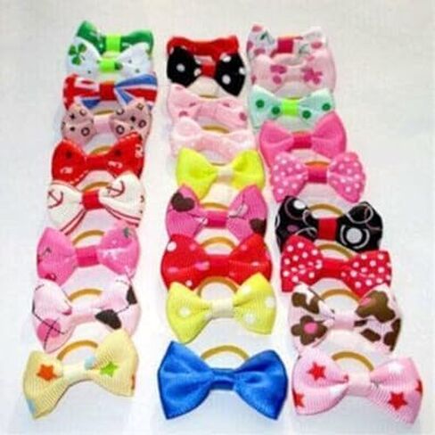 BWESOO 20Pcs/Set Assorted Pet Cat Dog Hair Bows with Rubber Bands Grooming Accessories Small Animals Habitat Decor Durability and Convenience Apparel and Accessories Dogs in Saudi Arabia
