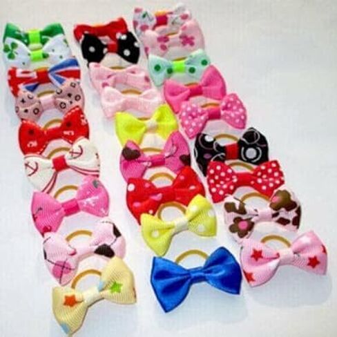 BWESOO 20Pcs/Set Assorted Pet Cat Dog Hair Bows with Rubber Bands Grooming Accessories Small Animals Habitat Decor Durability and Convenience Apparel and Accessories Dogs in Saudi Arabia