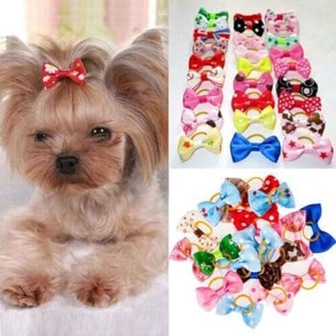 BWESOO 20Pcs/Set Assorted Pet Cat Dog Hair Bows with Rubber Bands Grooming Accessories Small Animals Habitat Decor Durability and Convenience Apparel and Accessories Dogs in Saudi Arabia