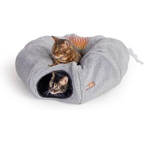 K&H Pet Products Heated Cat Tunnel Bed for Indoor Cats - Donut Tunnel Toy Tube Hideaway Cave with Round Circle Bed Warming Center for Large Cats to Play & Sleep - Removable Heater Included