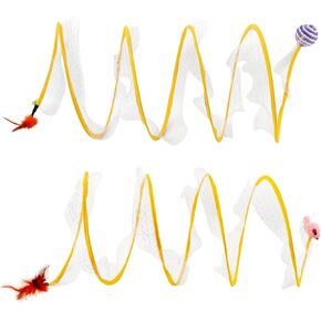 2Pcs Self Play Cat Hunting Spiral Tunnel Toy, Folded Cat Tunnel Toy Spiral Cat Toy, Cat Spring Toy Spiral Cat Toys, Indoor Cat Activity Structure with Feather(Yellow,Size:19.7inch)