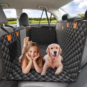 melafa365 Back Seat Extender for Dogs,Dog Car Seat Cover with Hard Bottom-Supports 350lb,Scratch Proof Dog Hammock for Car Backseat Protector with Mesh Window and Storage Pocket for Car, SUV in Kuwait