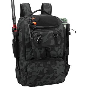 Pyrrhus Fishing Tackle Backpack w/Rod Holders & Gear Rack for Men and Women- 40L Waterproof Large Tactical Bag for Fishing