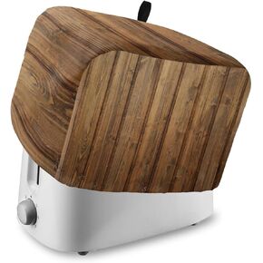 Vintage Wood Toaster Cover 4 Slice, Large Kitchen Appliance Covers, Farmhouse Brown Stripe Wooden Toaster Oven Cover with Loop, Bread Machine Cover Polyester Dust Cover Protection