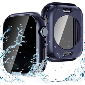 Goton 2-in-1 Waterproof Privacy Case for Apple Watch Screen Protector 44mm SE Series 6 5 4, Front Anti Spy Tempered Glass Face Cover Back Bumper for iWatch Accessories 44 mm