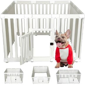 Dog Playpen with Door, 12 Panels Puppy Playpen, 25.6" H Pet Playpen for Small Cats and Dogs, Pet Fence for Indoor & Outdoor, Non-Slip Pet Gate Made of Strong Plastic, White