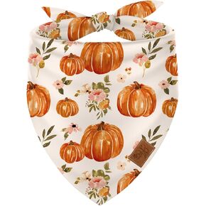 Fall Dog Bandana Pumpkin Floral Pet Scarf Double-Sided Adjustable Triangle Pet Neckerchief Dog Bib for Autumn Harvest Thanksgiving Dog Cat Birthday Costume Accessories