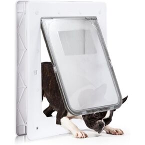 Plastic Dog Door, Durable White Pet Door, 16.7"x 11.7'' Inner Frame for Large Dog and Pets, Easy to Install, Suitable for 0.5'' to 2.25"Thick Interior and Exterior Doors, Screen and Wall