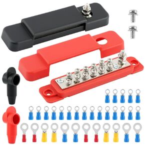 Power Distribution Block 12V 150A 1/4" Stud Marine Bus Bar,12 Volt DC Battery Busbar Terminal Screws with Cover for Boat Automotive Solar Wiring