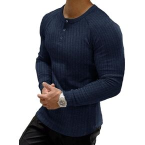 Muscle Cmdr Men's Ribbed Henley Shirt Slim Fit Cotton Long Sleeve Casual T-Shirt