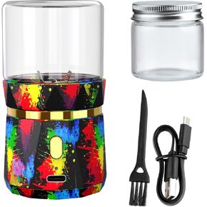 Electric Herb Grinder Portable Mini Spice Crusher Grinders with 2PCS 1.7oz/50ml Glass Jar Herb Chamber USB Rechargeable Automatic Herbal Grinder