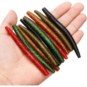 30pcs Wacky Worm Soft Fishing Lures, 3.94in Bass Fishing Lures Rubber Stick Baits 5 Colors Bass Fishing Lures Soft Plastic Stick Worm for Bass Freshwater Saltwater Fishing