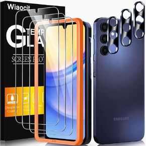 3 Pack Screen Protector for Samsung Galaxy A15 5G with 3 Pack Tempered Glass Camera Lens Protector, 9H Hardness Military Grade Shatterproof Full Coverage Screen Protector, Easy Installation