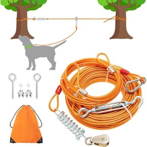100FT Dog Tie Out Cable, Heavy Duty Dog Runner Cable Lead for Yard, Chew Proof Trolley Dog Run Cable Leash for Small Medium Large Dogs Camping, Training, Hiking Outdoor