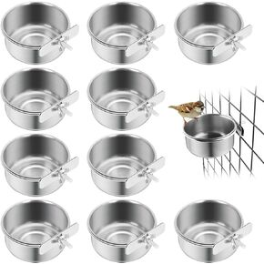 12 Pcs 10 oz Stainless Steel Bird Feeding Dish Cups Bird Feeder with Clamp Parrot Food Cups for Budgies Parakeet Cockatiel Small Animal for Cage Pet Water Cage Bowls