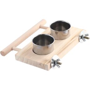 Bird Feeding Dish Cups, Wooden Perch Stand Hanging Feeder Bowls Bird Food Cups with Clamp Holder for Parakeets Conures Cockatiels Budgie(S)