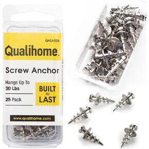 QUALIHOME Double-Headed Wall Screw Anchors - Drywall Screw & Anchor in One for Items up to 30 Lbs. - Bear Claw Mounting Screws for D-Rings/Sawtooth/Wire/Keyholes - Hang Pictures/Mirrors (Pack of 25)