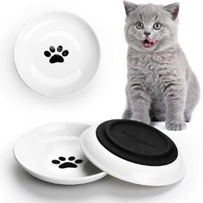 Ceramic Cat Food Bowls,Whisker Friendly Cat Bowls with Nonslip Silicone Bottom, Cat Food Dishes for Food and Water, Cat Food Dishes, Wide Shallow Small Cat Plates, for Cats, Kitten, Small Dogs