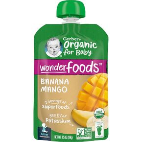Gerber Organic Baby Food Pouches, 2nd Foods for Sitter, WonderFoods, Banana Blueberry Blackberry Oatmeal, 3.5 Ounce (Pack of 12)