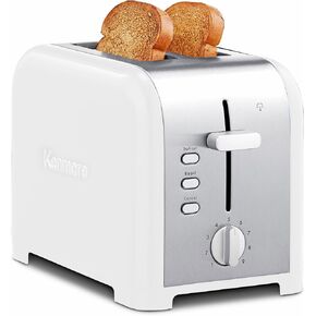 Kenmore 2-Slice Toaster White Stainless Steel Extra Wide Slots Bagel Defrost Functions 9 Browning Levels Removable Crumb Tray for Bread Toast English Muffins Toaster Strudel