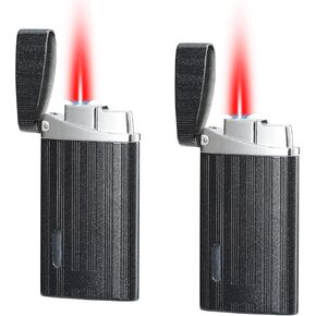 2 Pack Mini Torch Lighter Butane Refillable, Jet Torch Lighter with Visible Window, Red Flame Adjustable Windproof Lighter, Great Gifts for Men and Women, Without Gas (Black)
