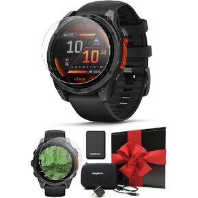 Garmin Fenix 8 AMOLED (47mm, Slate Gray/Black) Multisport GPS Smartwatch Gift Box Bundle - 1.4" Touchscreen, Built-in LED Flashlight with PlayBetter Charger, Screens, Adapter, Case