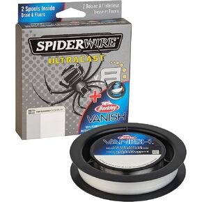SpiderWire Ultracast Braid Vanish Fluorocarbon Dual Spool, 20lb Translucent Braid with 40lb Clear Fluoro Leader