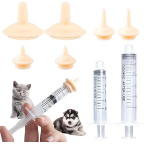 8 PCS Kitten Nipples Set Pet Feeding Nipple for Kitten and Puppy Feeding Pacifier for Pets and Wildlife (6 PCS Nipples, 2 PCS Injection Syringe)