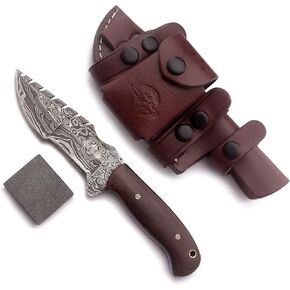 Handmade Damascus Steel Tracker Knives EDC for Hunting,Bushcraft,Camping,Survival Fishing and Bushcraft and with Fixed Blade Ful Tang Micarta Handle Cowhide-Leather Sheath&Sharpening Stone (TRACKER-39 TANTO)