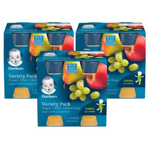 Gerber Fruit Juice Variety Pack (2 Apple, 1 Pear, 1 White Grape), (Pack of 6)
