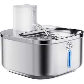 Wireless Cat Water Fountain, 3.2L/108oz Stainless Steel Cat Water Fountain,5000mAh Battery Operated,Automatic Cat Water Dispense with Ultra Quiet Pump, Motion Sensor,Multiple Modes