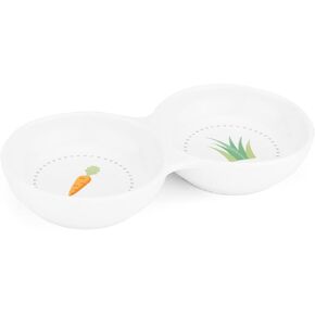 Navaris Twin Feeding Bowls for Small Pets - Durable Double Ceramic Bowl Set for Rabbits, Guinea Pigs - Ideal Food & Water for Kitten, Puppy - Space-Saving & Easy to Clean - Orange