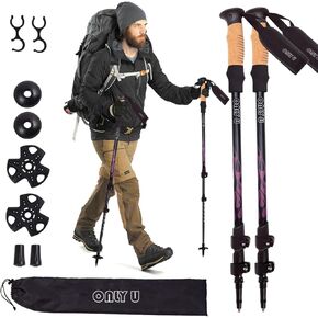 Lightweight Trekking Poles, Aluminum Alloy 7075 Collapsible Adjustable Height Flip Locks and Cork Grips, Hiking Poles, Walking Poles, Backpacking, Survival, 1 Pair, Multiple Colors, from Only U