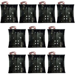 TrendBox Pack of 10pcs For 2xD Battery 1.5Vx2 3V Black Plastic Storage Case Holder Clip Type with 6" Two Wire 22AWG Spring Lead Flat Tip Container DIY