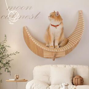 Cat Wall Shelves Wooden, Moon Cat Hammock for Wall with 33 lbs Max Weight Capacity