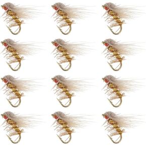 12Pcs Barbless Dry Flies Fly Fishing Lures Silkworm Moth Fly Bait Hand Tied Fishing Flies for Fishing Trout Bass Salmon 15mm