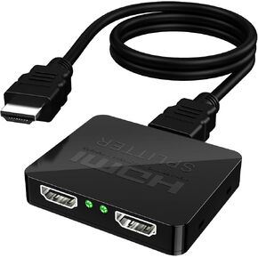 HDMI Splitter 1 in 2 Out, 4K 1x2 HDMI Display Duplicate/Mirror HDMI Splitter for Dual Monitors 1 Input to 2 Outputs 4K @ 30Hz Full HD 1080P with HDMI Cable USB Cable