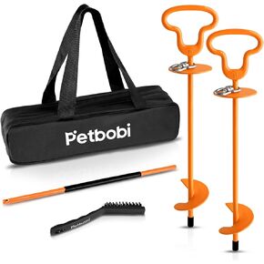 Petbobi Dog Tie Out Stake for Large Dogs Up to 220 lbs - Heavy Duty Dog Yard Stake for Outside - Easy to Install & Remove Dog Anchor, Portable Rust-Proof Dog Ground Stake with 360° Swivel, 2 Pack