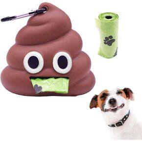 dog poop bag holder for leash with a carabiner clip, dog poop bag dispenser includes 1 dog poop bags roll (15 dog waste bags), funny dog poop bag holder, silicone dog bag holder