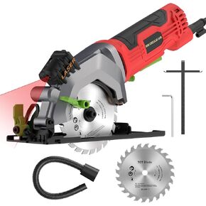 Mini Circular Saw, 4.8 Amp 4-1/2 Inch Compact Electric Circular Saw with Laser Cutting Guide, 24T Blade, 3700RPM Small Circular Saws, 0°-90° Adjusted, Max depth 48cm, Perfect for Wood and Plastic Cuts