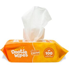 HEAVY Dootie Wipes - Convenient Durable Dog Wipes for Paws & Butt with Very Mild Pleasant Citrus Scent, 100 Count - Puppy Essentials Pet wipes, Dog Wipes Cleaning and Deodorizing. Made with Bamboo.
