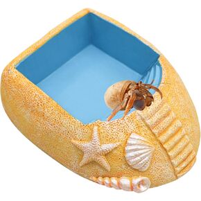 Hermit Crab Water Pool with Climbing Ramp, Resin Hermit Crab Habitat, Hermit Crab Supplies, Aquarium Tank Cage Accessories for Small to Medium Hermit Crab Turtle