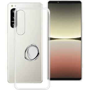 Phone Case for Sony Xperia 5 IV Case (6.1 Inch), with 360 Degree Rotation Finger Ring Kickstand, Clear Silicone Shockproof X Anti-Scratch Shell TPU Bumper Soft Cover for Sony Xperia 5 IV