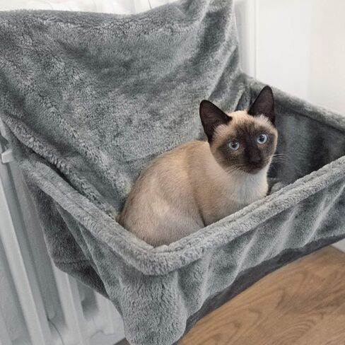 Navaris Cat Radiator Bed - Hanging Plush Basket Hammock with Cushion and Adjustable Metal Frame to Hook onto Radiators - 6kg Maximum Weight - Grey in Saudi Arabia