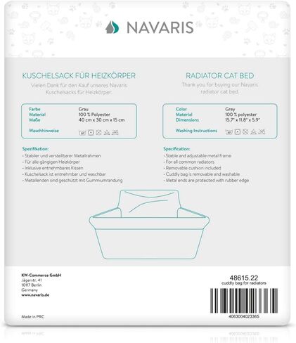 Navaris Cat Radiator Bed - Hanging Plush Basket Hammock with Cushion and Adjustable Metal Frame to Hook onto Radiators - 6kg Maximum Weight - Grey in Saudi Arabia