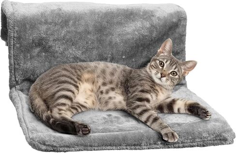 Navaris Cat Radiator Bed - Hanging Plush Basket Hammock with Cushion and Adjustable Metal Frame to Hook onto Radiators - 6kg Maximum Weight - Grey in Saudi Arabia