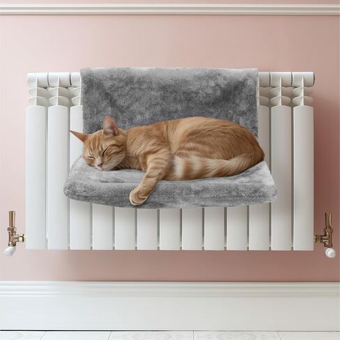 Navaris Cat Radiator Bed - Hanging Plush Basket Hammock with Cushion and Adjustable Metal Frame to Hook onto Radiators - 6kg Maximum Weight - Grey in Saudi Arabia